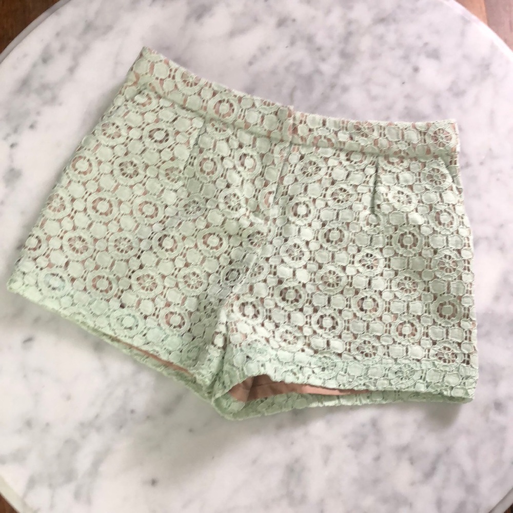 Victoria Beckham for Target l Mint Green & Tan Eyelet Lace Shorts